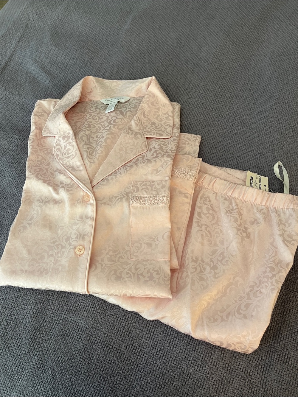 NWT Charter Club Satin Jacquard Pajama Set in Pale Pink Size M